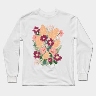 Orange and Red Abstract Wild Flowers Illustration Long Sleeve T-Shirt